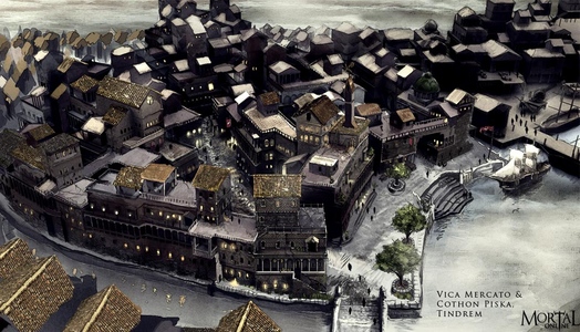 Tindrem's Vica Mercato & Cothon_Piska (harbor) and as they were prior to The Irruption.